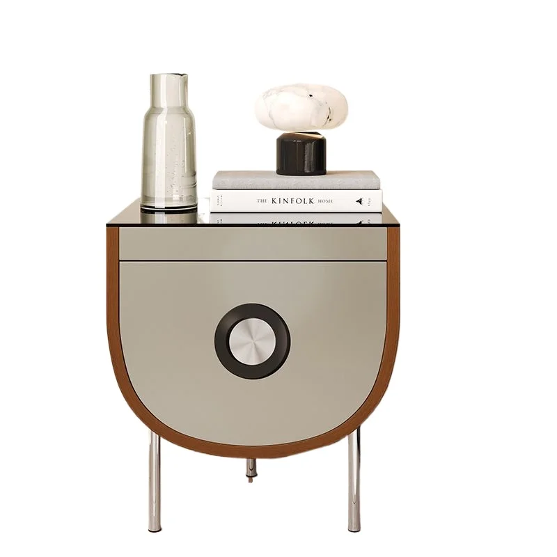 

Bedside locker integrated, master bedroom small solid wood stainless steel bedside small narrow cabinet