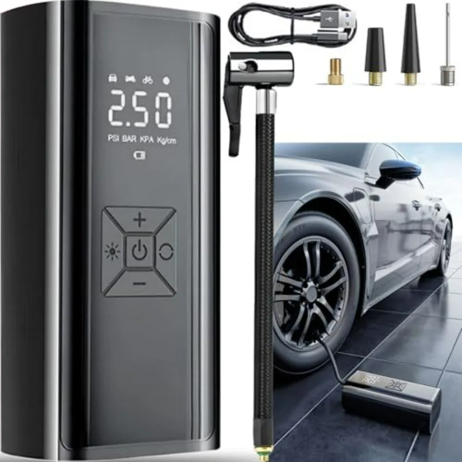 

Portable 12V Auto Air Pump for Car Tires with 150 PSI Max Pressure and 25000mAh Battery - Fast Inflation Auto Shut-off Emergenc