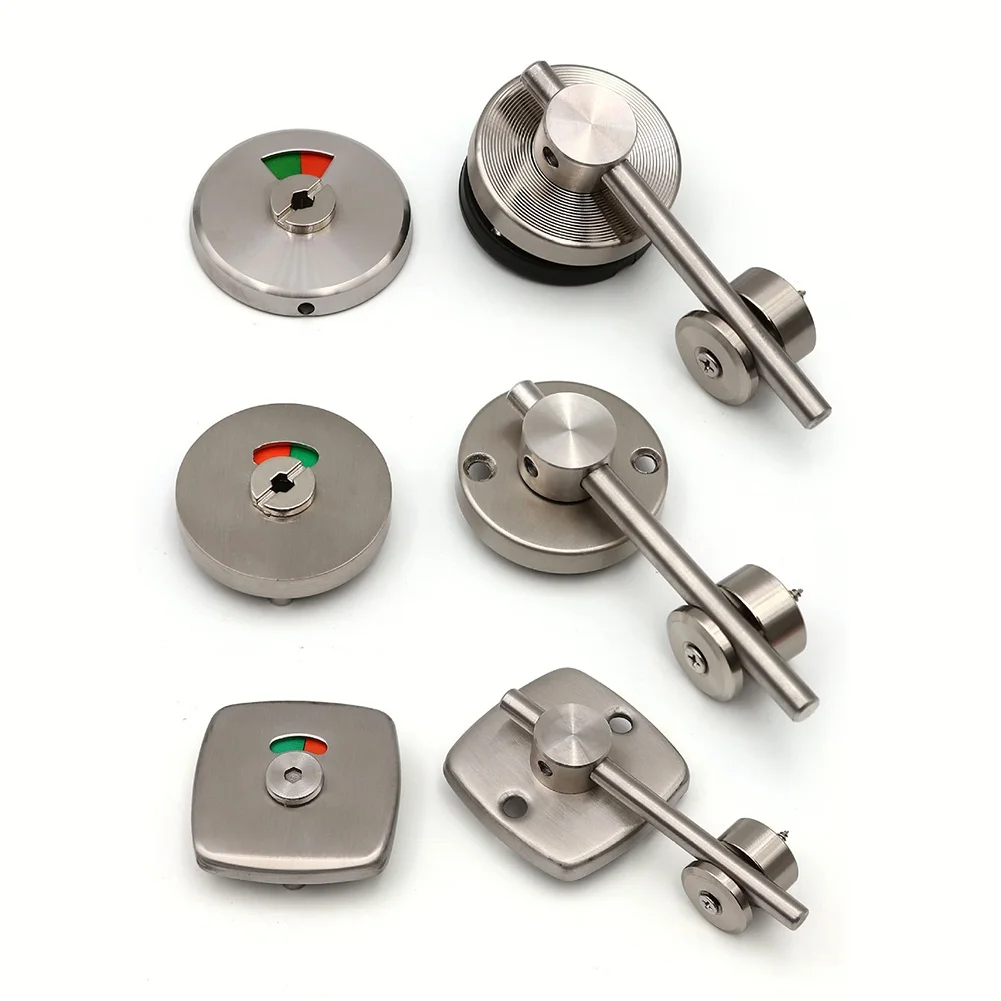 Stainless Steel Toilet Indicator Door Lock For Restroom Doors Round Rod Buckle With Extended Lever For Cavity And Solid Doors