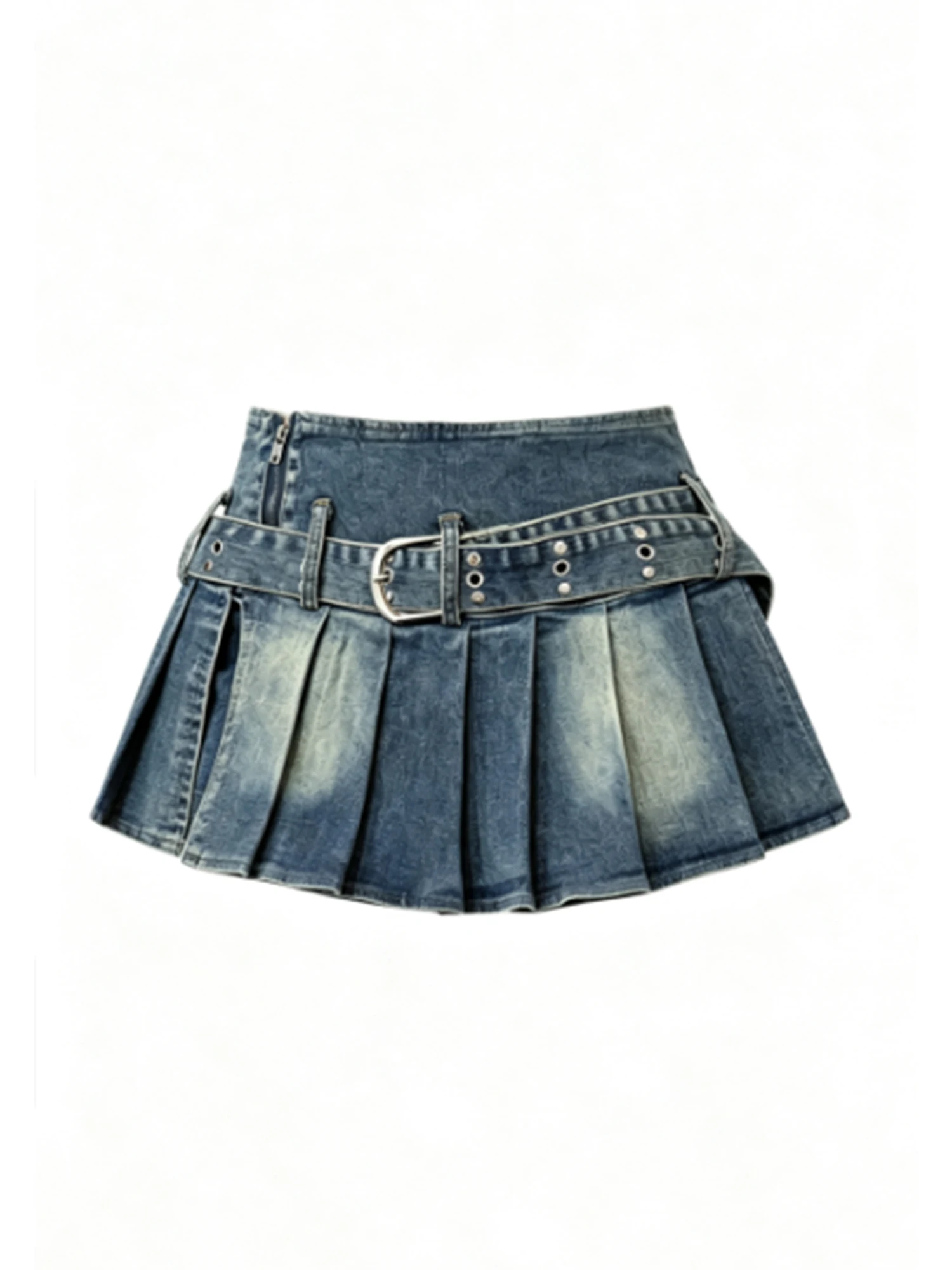Women's Blue Pleated Denim Mini Skirt Y2K Gyaru Vintage Harajuku Korean Style High Waist Cowboy Skirt A-line Skirt Summer 2026