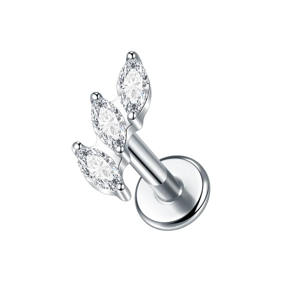 1PC Titanium Oorkraakbeen Piercings Platte Achterkant Stud Oorbel Interne Draad Vlinder Kruis CZ Helix Tragus Piercing Sieraden 16G