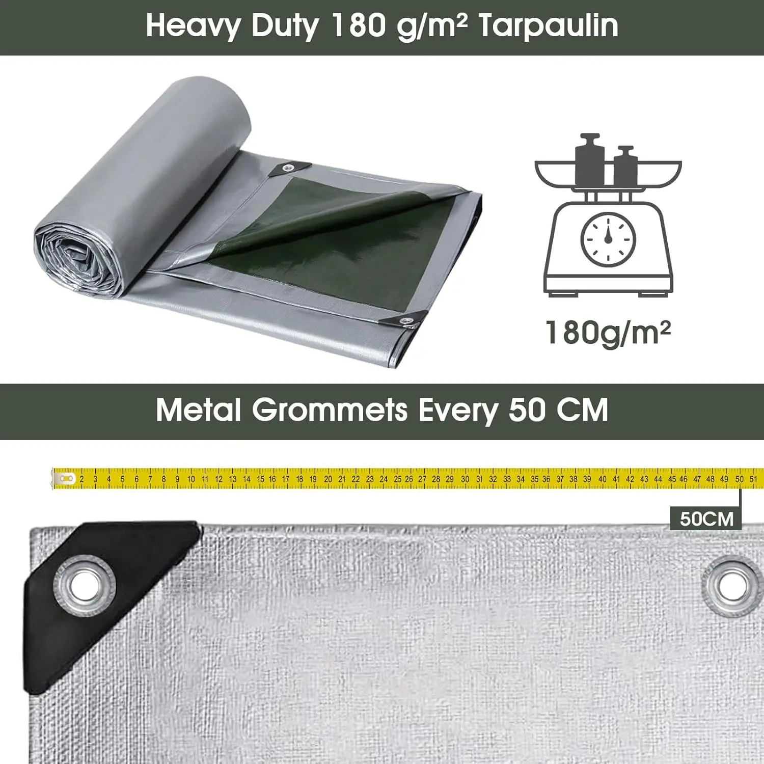 Plane, wasserdicht, 180 g/m2, PE-Schutzplane, UV-beständig, reißfeste Abdeckung für Gartenmöbel, Pool, Holz, Auto, Boot