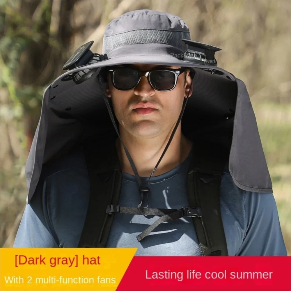 Men Solar Fan Fishing Hat Large Wide Brim Sun Hat Rechargeable Strong Wind Mini Fan Quick Dry UV Protection Outdoor Cooling Cap