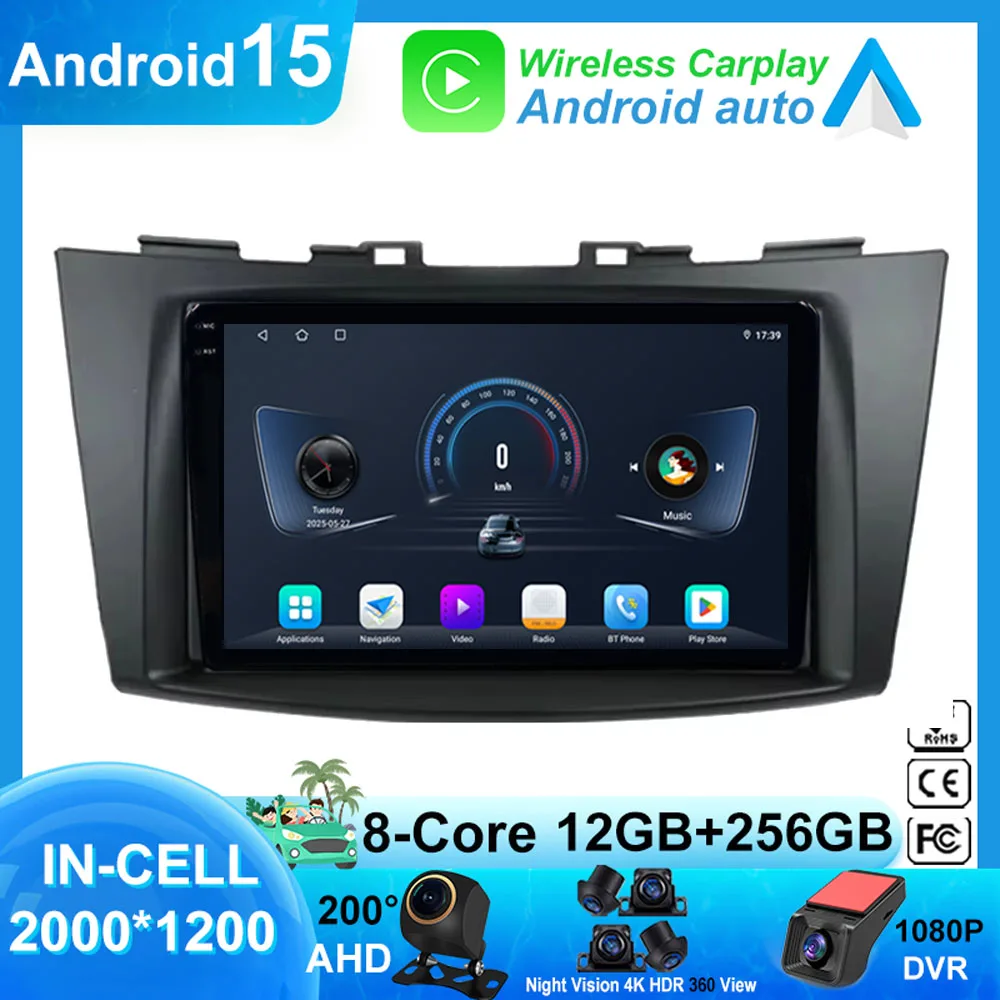 Android 15 Car Radio For Suzuki Swift 4 2011-2017 Wireless Carplay Auto Radio Multimedia Player 4G Wifi GPS DSP 48EQ 2din