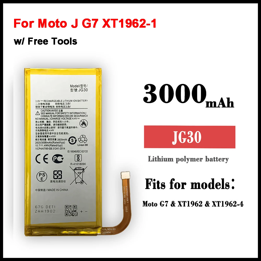 New 3000mAh JG30 Battery For Motorola Moto J G7 XT1962-1 Good Quality Mobile Phone Batteries + Free Tools