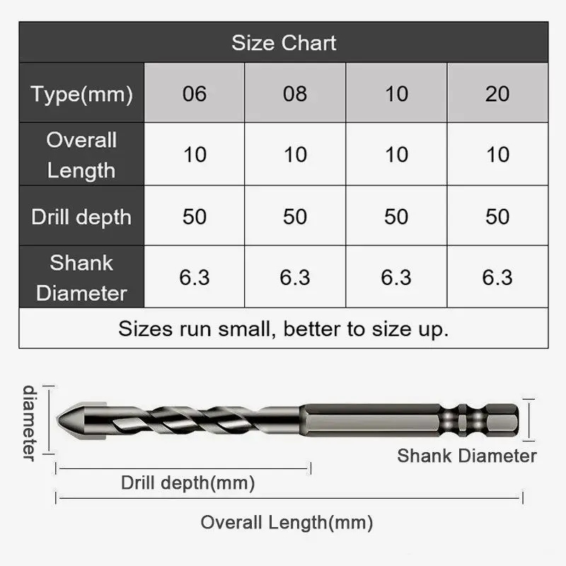 High Hardness Skewed Head Eccentric Drill Precision Drilling 6/8/10/12mm Crooked Drill Bit For Tile Ceramic Punching