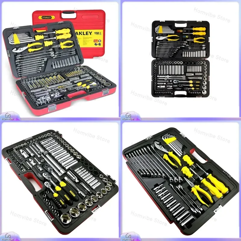 Stanley Auto Repair Tool Set 150 Piece Mechanics Hand Tools Kit with Wrenches Sockets Screwdrivers for Car Home Workshop