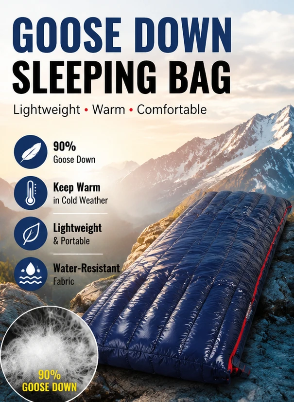 Adult Goose Down Sleeping Bag 90% Down Fill Ultralight Envelope Sleeping Bag 200x73cm 3 Season Camping Hiking Backpacking