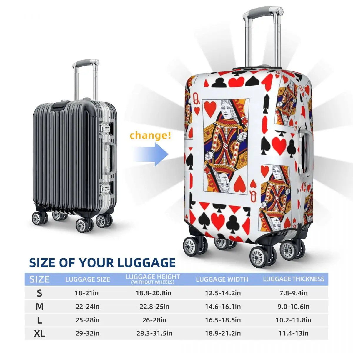 Red Queens Of Hearts Patterns Suitcase Cover Protection Elastic Travel Luggage Protector Covers for 18-32 Inch