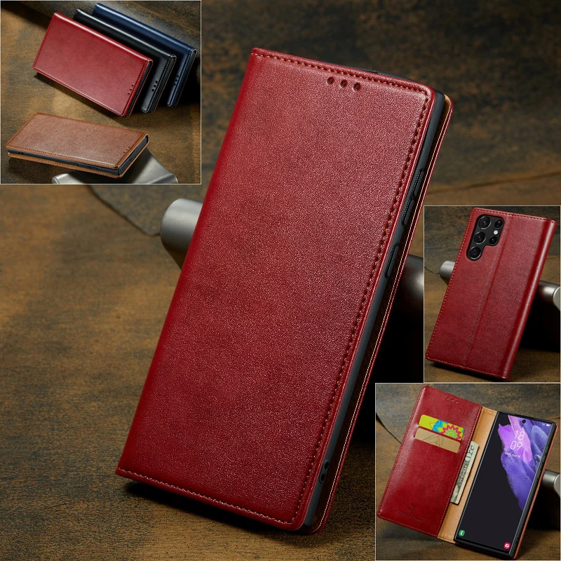 

Magnetic Flip Cover Wallet Case For Samsung Galaxy A12 A22 A71 A51 A40 A34 A80 A02s M31 S23 S22 Ultra Genuine Leather Phone Case