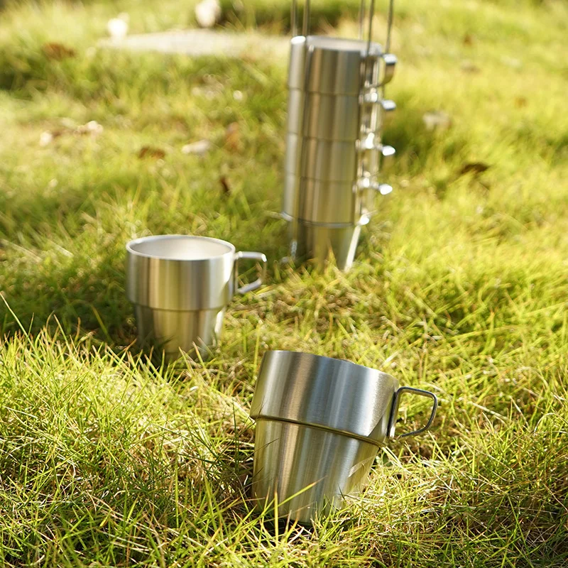 Outdoor Stainless Steel Double-Layer Mug, Picnic Insulated Coffee Cup, Beer Cup , 4  Pcs 6 Pcs Water Cup