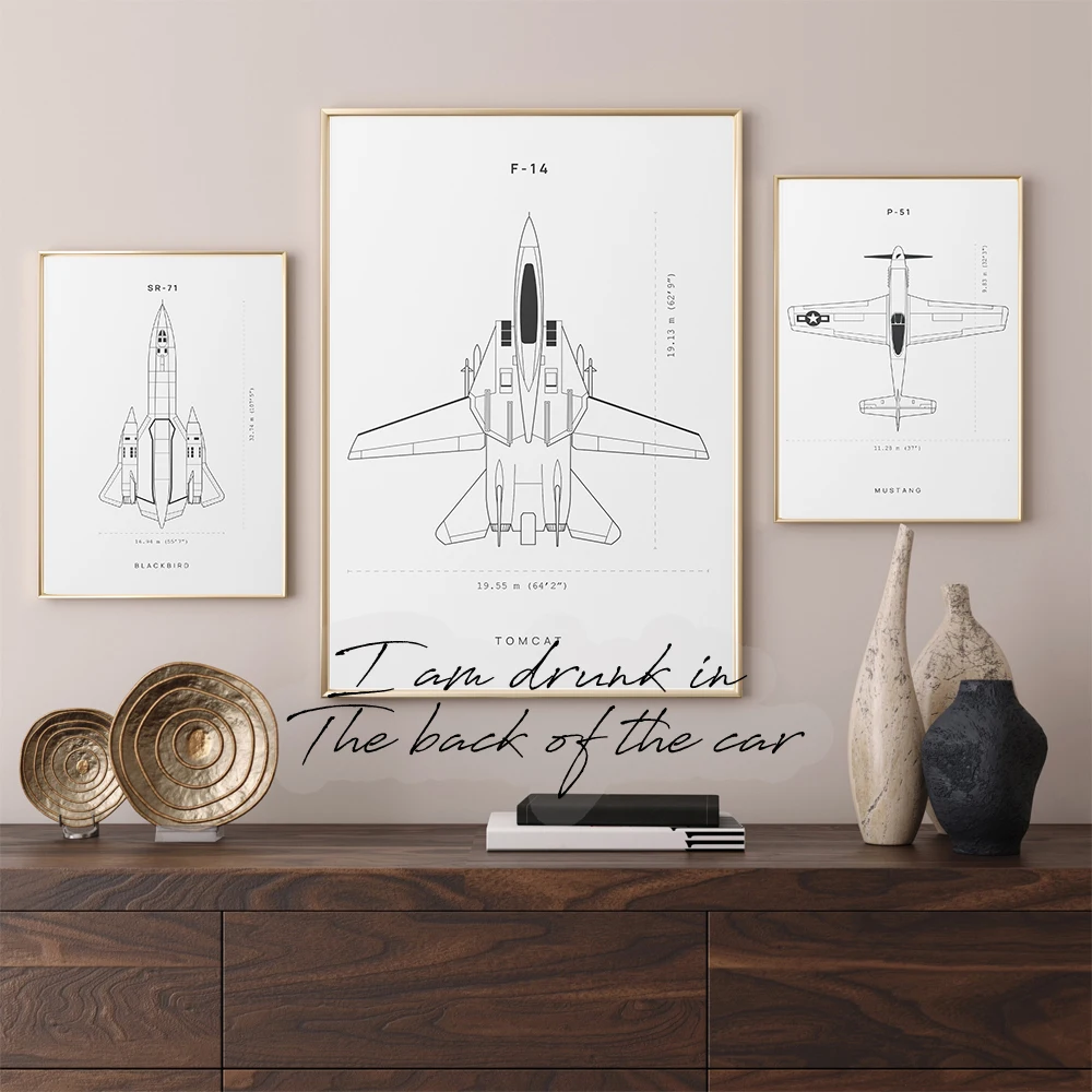 Aircraft Blueprints Poster Canvas Printing Minimalis Aircraft Wall Art Decor Aircraft Line Art Wall Decor Boys Room Home Decor