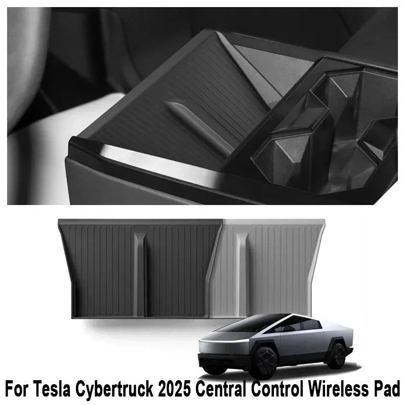 For Tesla Cybertruck 2025 Central Control Wireless Pad Car Accessories Pickup Truck Mobile Phone Non-slip Storage Mat Silicone