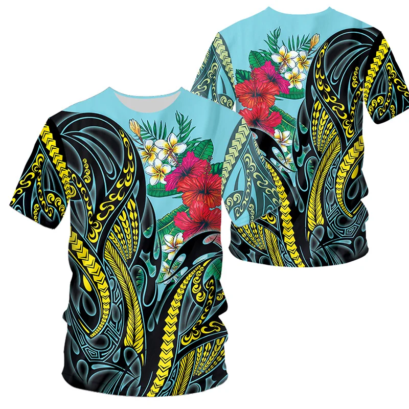 Fashion Vintage 3D Polynesian Tahiti National Flag Tribal Priting T Shirt Men Summer Hawiian Tee Shirts Cool Streetwear Clothing
