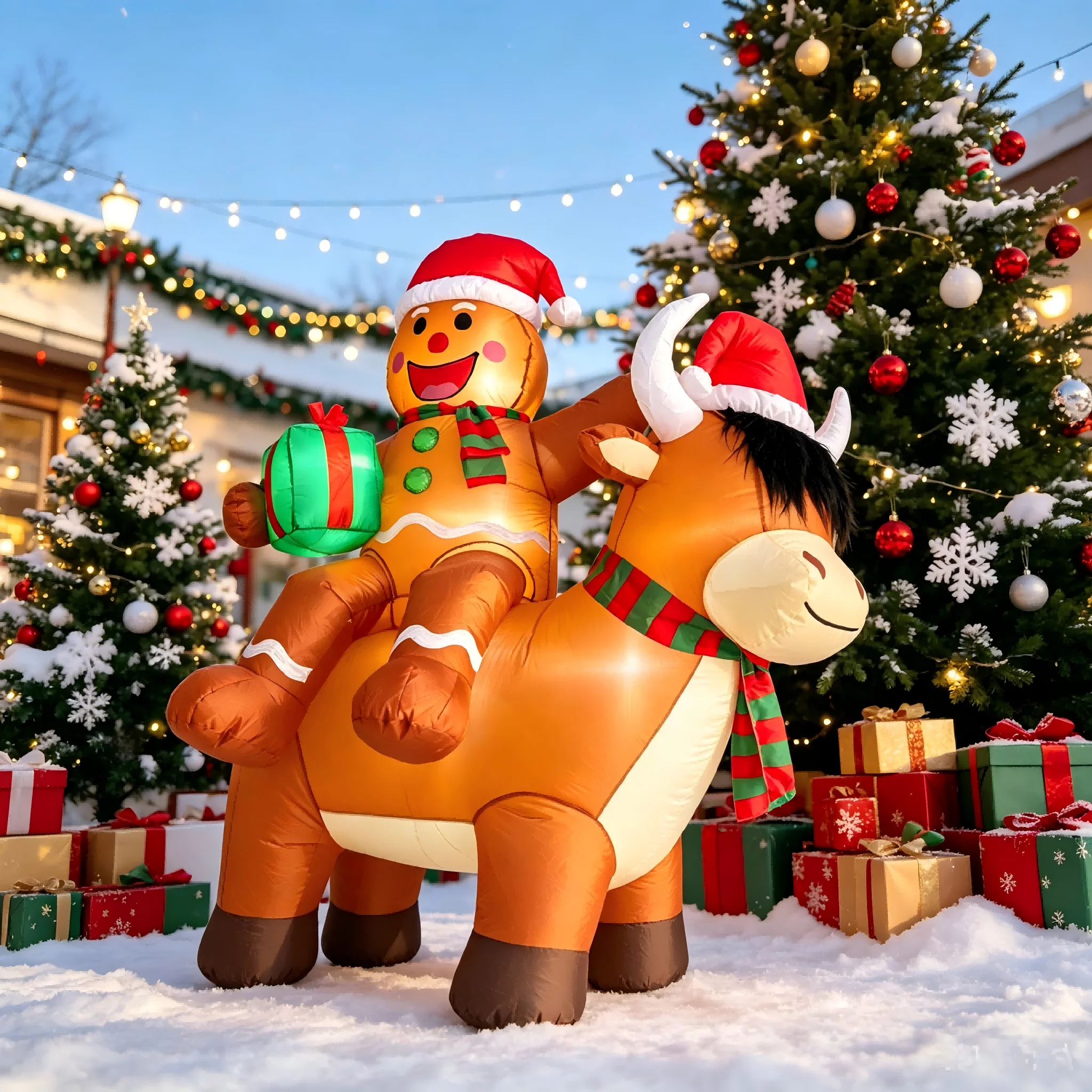 6FT Christmas Inflatables Gingerbread Man on Highland Cow Outdoor Decorations, Gingerbread Blow Up with Built-in LED Lights, Inflatable Gingerbread Christmas, Christmas Inflatables for Yard, Lawn, Porch and Christmas Holiday Party Decor