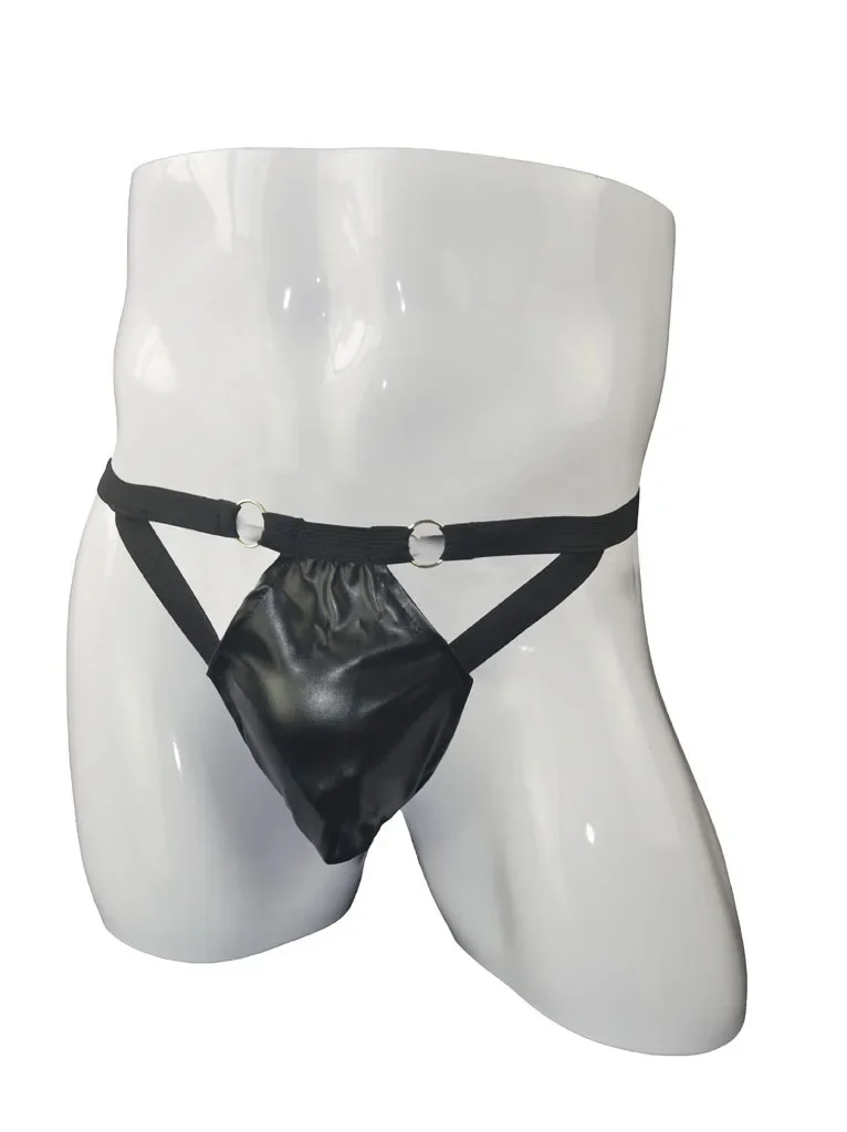 

Men's Erotic T Back Thong Underwear Gay Sexy Low Waist T Back Thong Sissy PU Leather Hollow U Convex Pouch Elastic Ring G-string