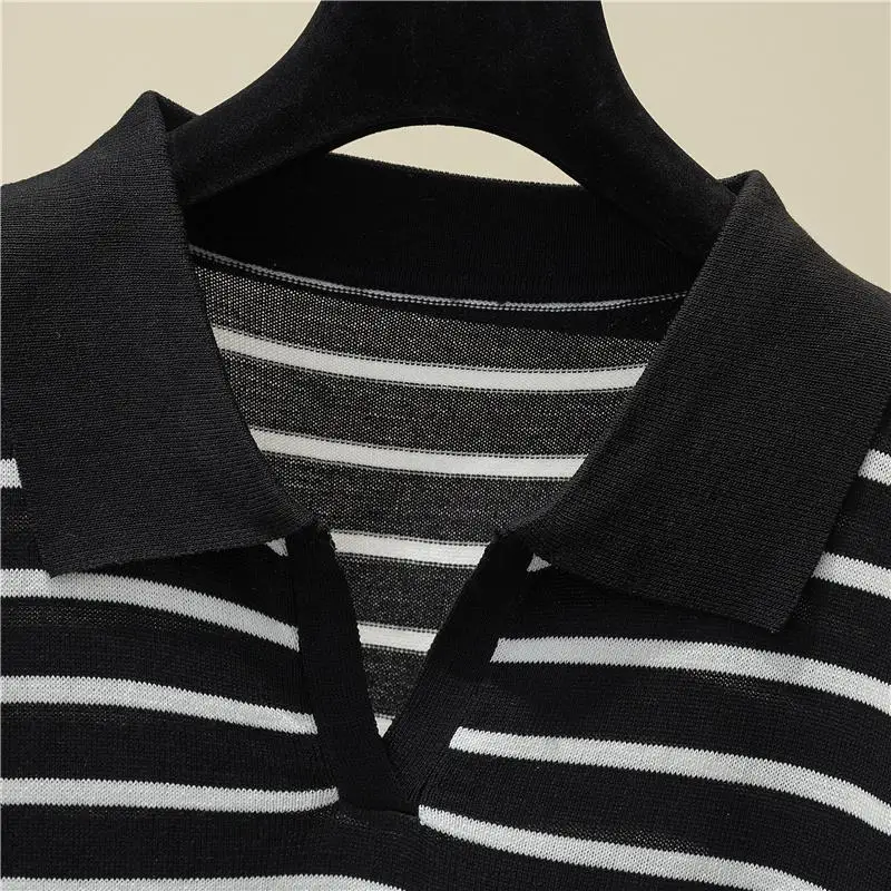 Women Clothing Vintage Loose Striped Knit Tops Autumn Casual All-match Thin Slim Long Sleeve Sweaters Loose Elasticity Knitwear