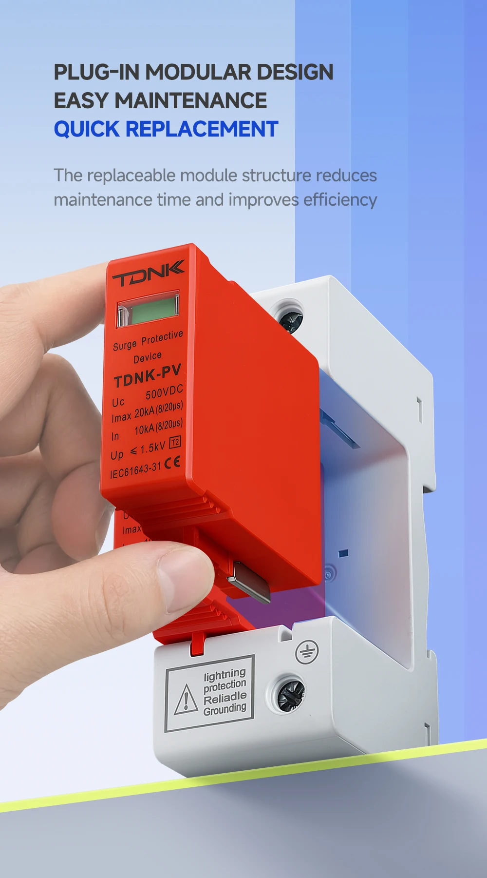 TDNK-PV DC SPD Überspannungsschutzgerät 2P 20KA 40KA 500V 600V 800V 1000V für Solar-PV-Panel Blitzschutz – Detail 7