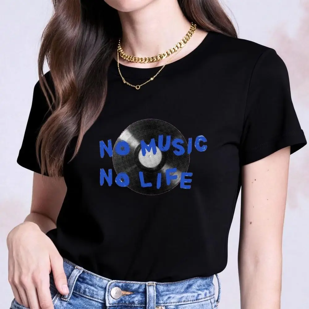 No Music No Life Black Vinyl Record Graphic T-Shirt Women Summer Short Sleeve Streetwear Trendy Tops Female Casual Harajuku S