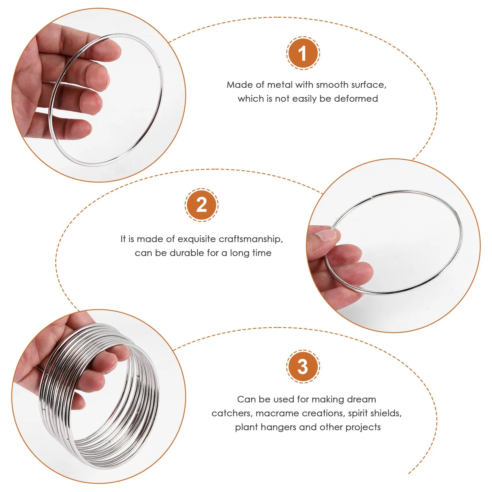 A06K Paquete de 10 anillos de Metal de atrapasueños de plata de 4 pulgadas, aros florales, corona, creaciones de macramé, anillo para manualidades DIY