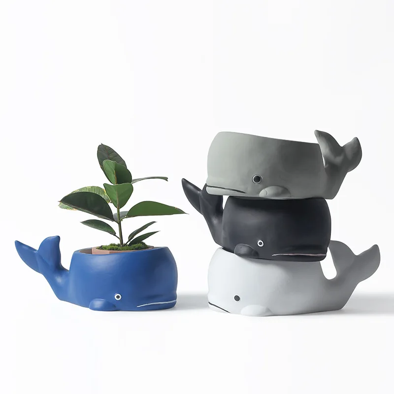 Cute Whale Ceramic Flower Pot Succulent Pot Planter Home Decor Indoor Decoration Desktop Ornaments Bonsai Plant Pot