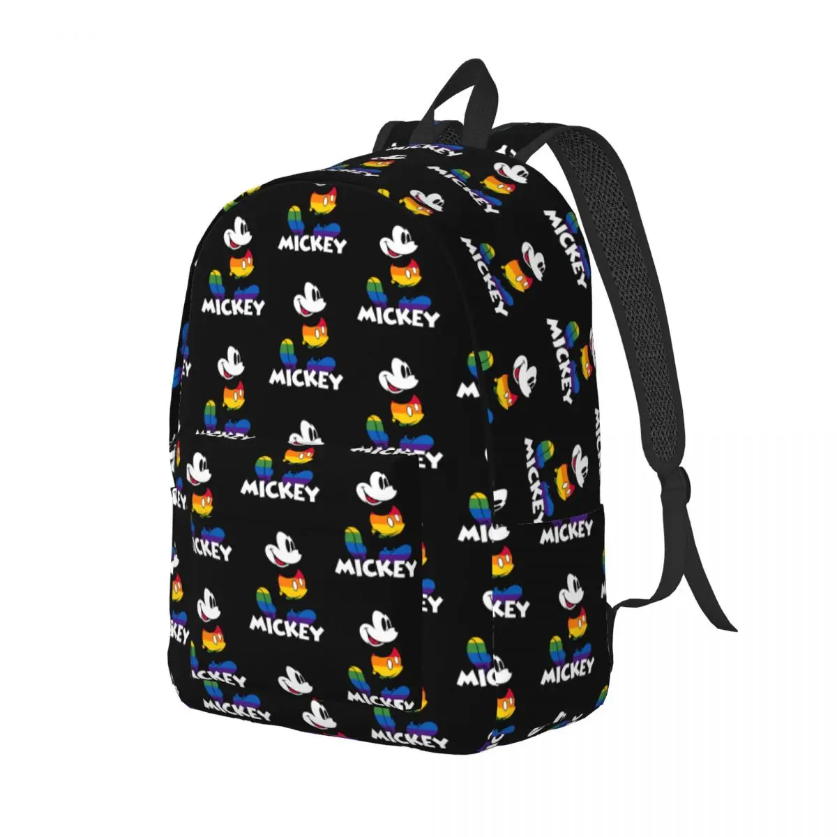 Classic Mickey Rainbow Stripes Backpack for Men Women Casual Student Work Daypack Laptop Computer Canvas Bags Gift