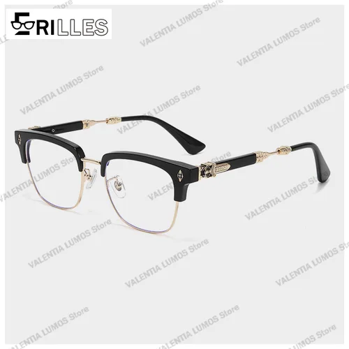 Gafas con montura TR de gran tamaño para hombre, franjas de luz azul, diseño con acento metálico, gafas de moda premium