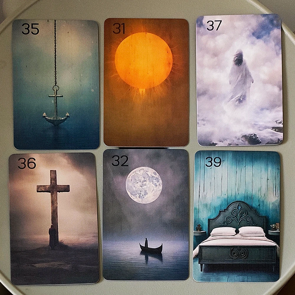 Doppelt Geprägte Tragbare 9*6cm Silbernacht Lenormand Karten, 76 Stück Vintage Ölgemälde-Stil Wahrsagekarten