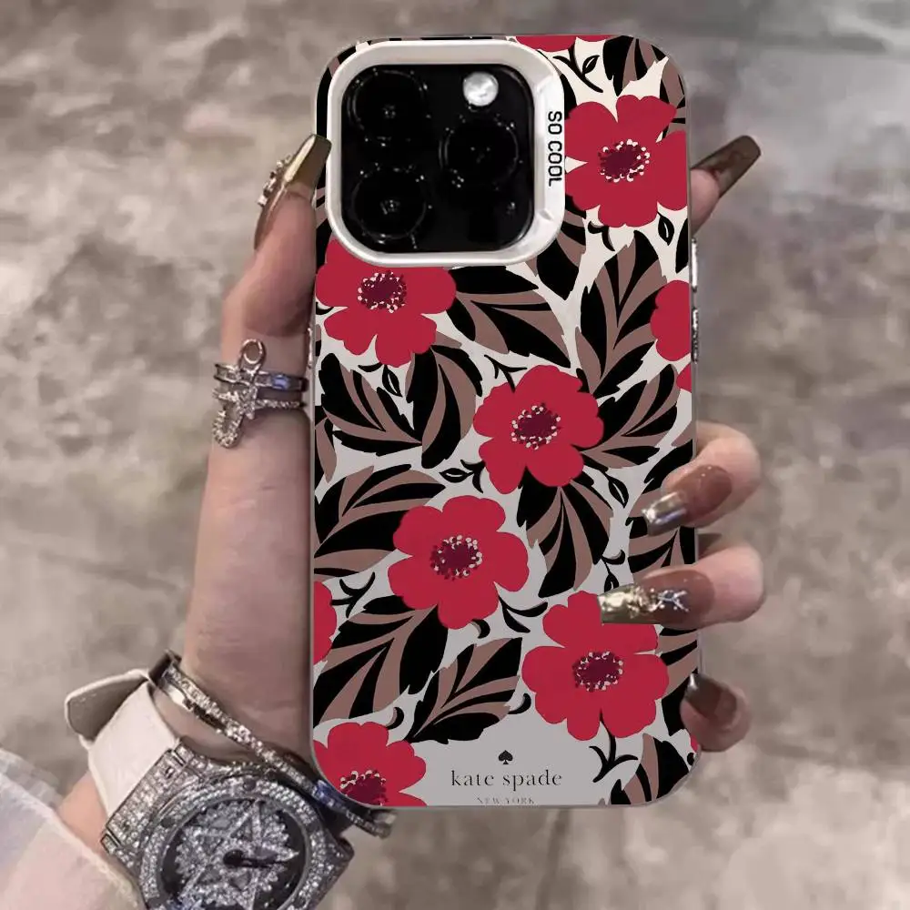 حافظة هاتف K-Kate S-Spade Flower لهاتف آيفون 17 16 15 14 13 12 11 Pro Max Plus Pro غلاف ملون