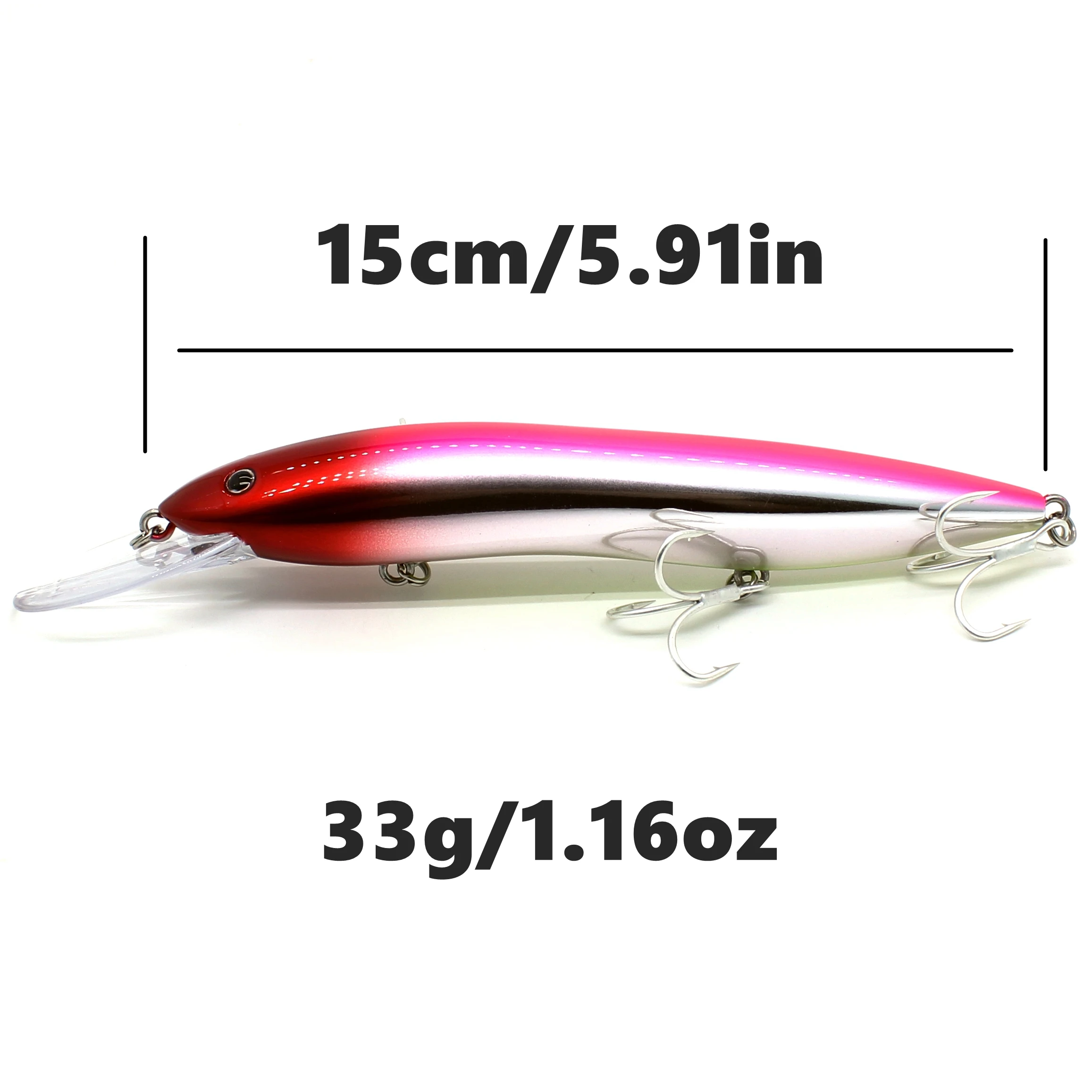 AOCLU-Hartköder für Tiefseeboot, schwimmende Minnow, Jerkbait-Rassel, Felsköder, 4 x Drillinge, japanische Qualität, 150 mm, 33 g, 1 Stück