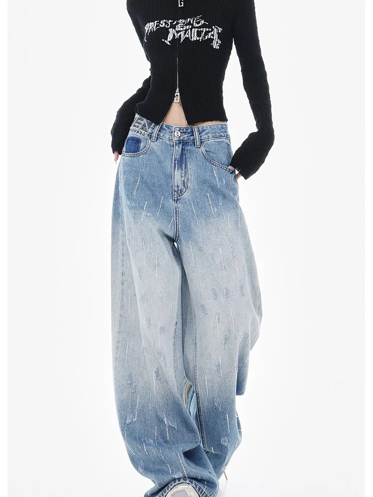 Jean taille haute pour femme, Slim, ample, Y2K, rétro américain, mode rue, chic, bleu, jambes larges, pantalon féminin