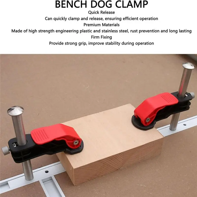 A11E-20Mm Bench Dog Clamp Set, Chute Quick Fixture Vise,Firm Grip For Woodworking Benchtops 2 Pcs