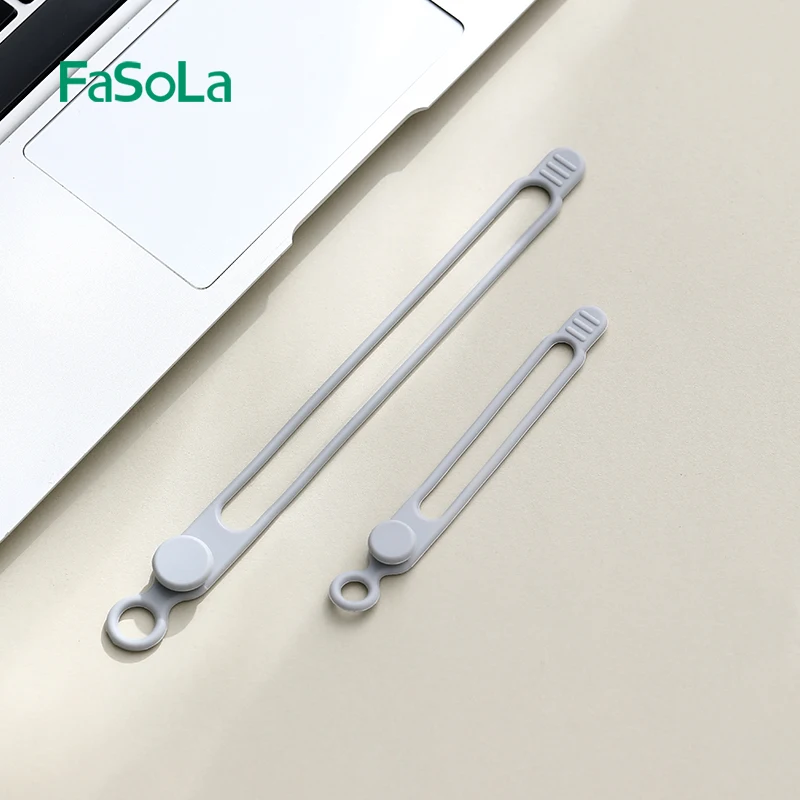 FaSoLa 6PCS Releasable Silicone Cable Tie with Hook Wire Organizer Self-locking Cord Rope Holder Multifunctional Ties