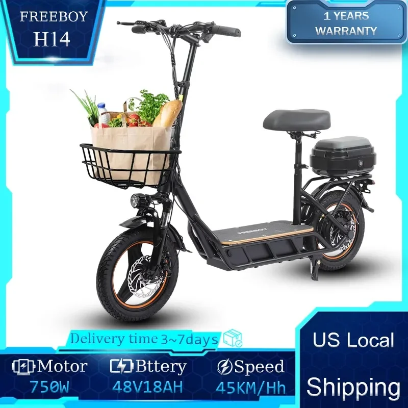 

FREEBOY H14 E-scooter 750W Motor 48V18AH Battery 14-inch Tires Urban Commuter Electric Scooter with Storage Basket Escooters