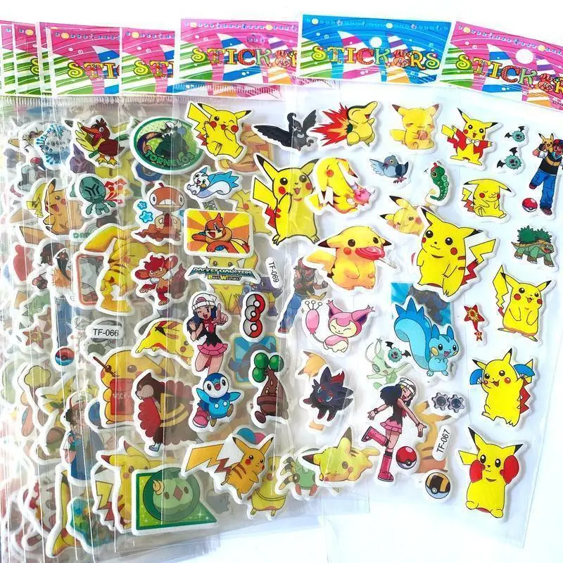 Pokemon Pikachu Stickers Kawaii Anime Cartoon Children\'s 3D Bubble Stickers Kids Puzzle Reward Stickers One Piece Wholesale