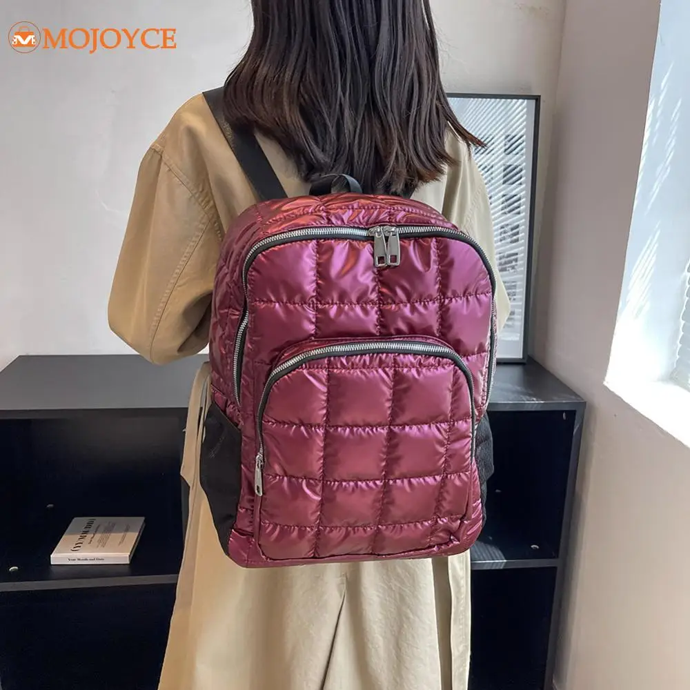 Casual Female Backpacks Space Cotton Winter Shoulder Bag Quilted Padded Rhomboid Pattern Rucksack Ladies Large Capacity Knapsack