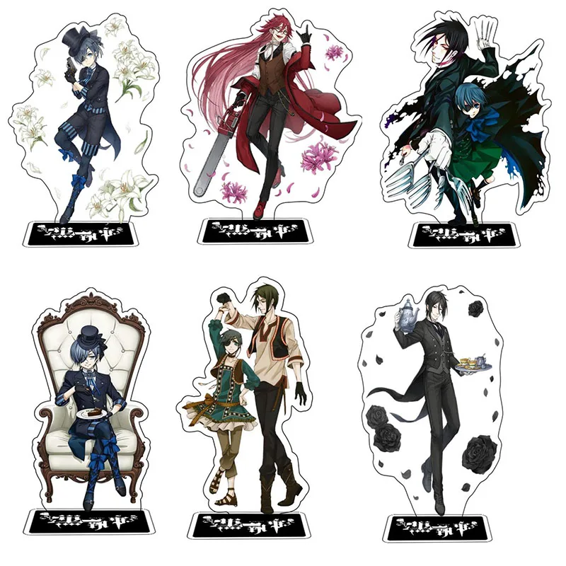 Anime Black Butler Keychain Cartoon Cosplay Acrylic Desk Stand Sebastian Michaelis Ciel Figure Desktop Decor Collection For Kids