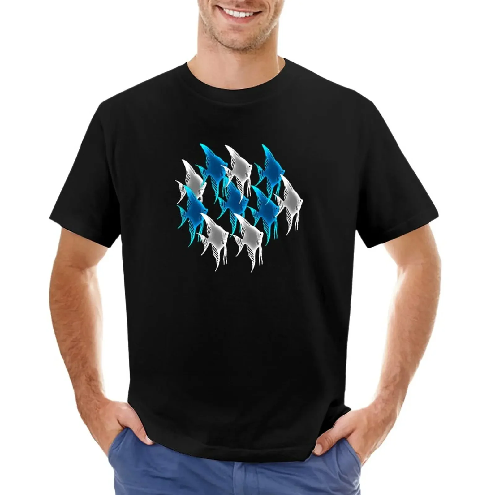 Blue Angelfish Scalare and Platinum Angelfish Scalare T-Shirt customs blanks t shirts men