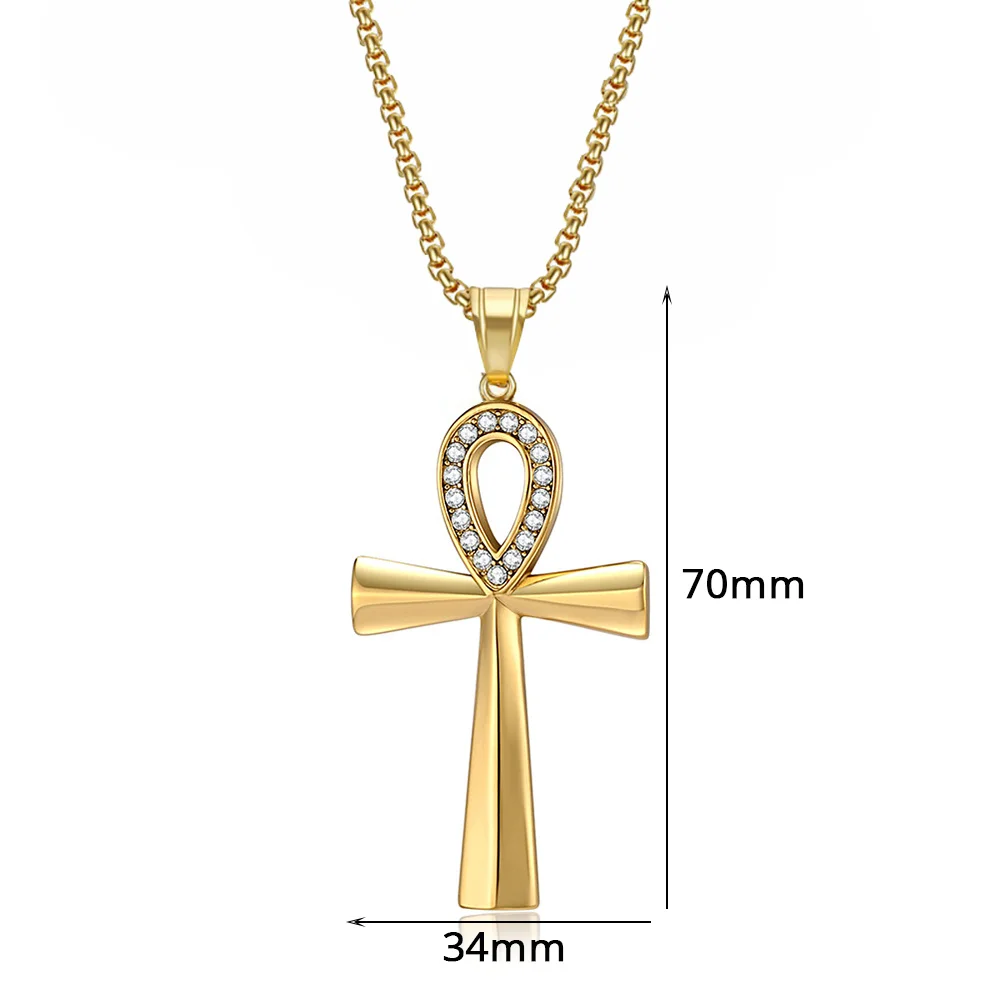 المصرية مثلج خارج بلينغ عنخ الصليب قلادة الذهب والفضة اللون قلادة من الفولاذ المقاوم للصدأ للنساء الرجال مصر القديمة مجوهرات هدية