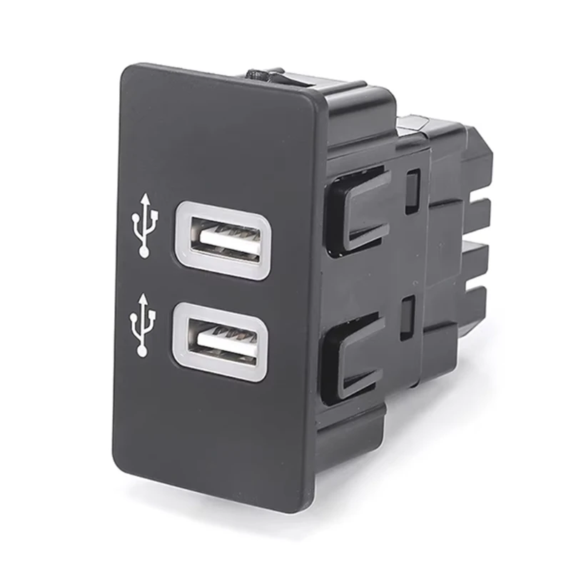 D8KE Vehicle USB Port Insert, 2 Front USB-A Dashboard Replacement Piece with Panel Fit and Black Housing for Travel Charging