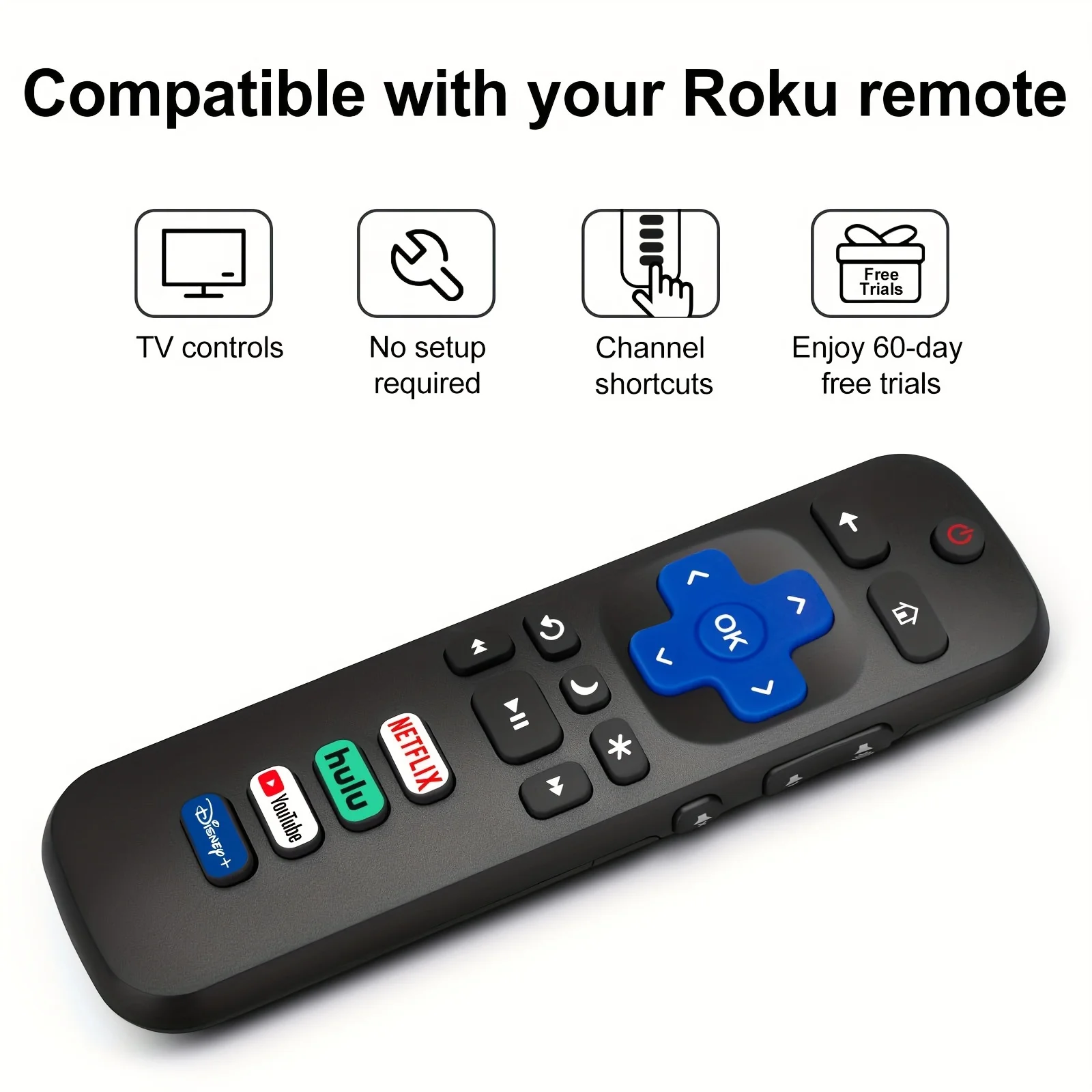 2 remote controls compatible with TCL Roku/Hisense Roku/Onn Roku/Philips Roku smart TV (not applicable to RokuStick and box)