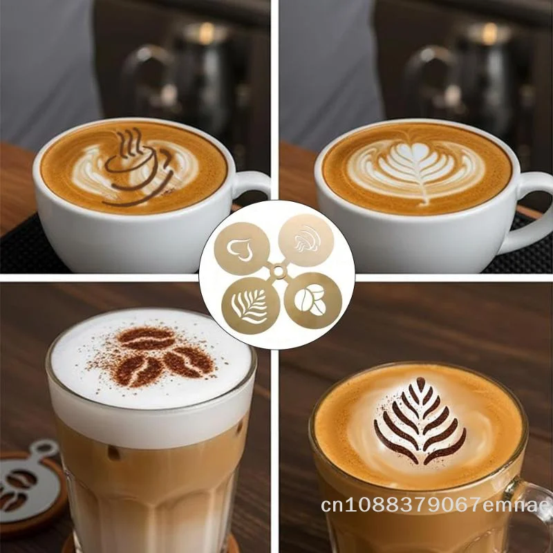 Coffee Stencil Art - [ZYAS]【xxx】4個/セットステンレス鋼コーヒーステンシルアートステンシルケーキクッキースプレーペイントベーキングモールドコーヒー装飾ツール[ZYS]