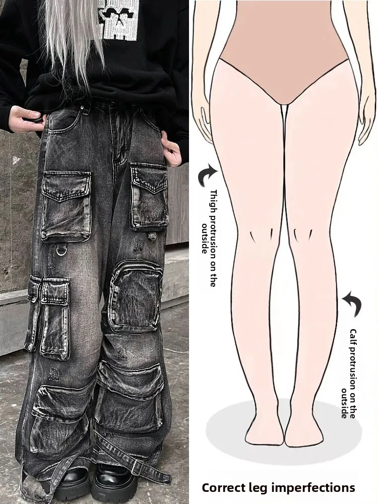 

Джинсы с высокой талией и широкими штанинами в уличном стиле, ретро-дизайн, американский рабочий стиль, джинсовые брюки для мужчин и женщин, подходят для фигуры типа «груша», повседневная одежда