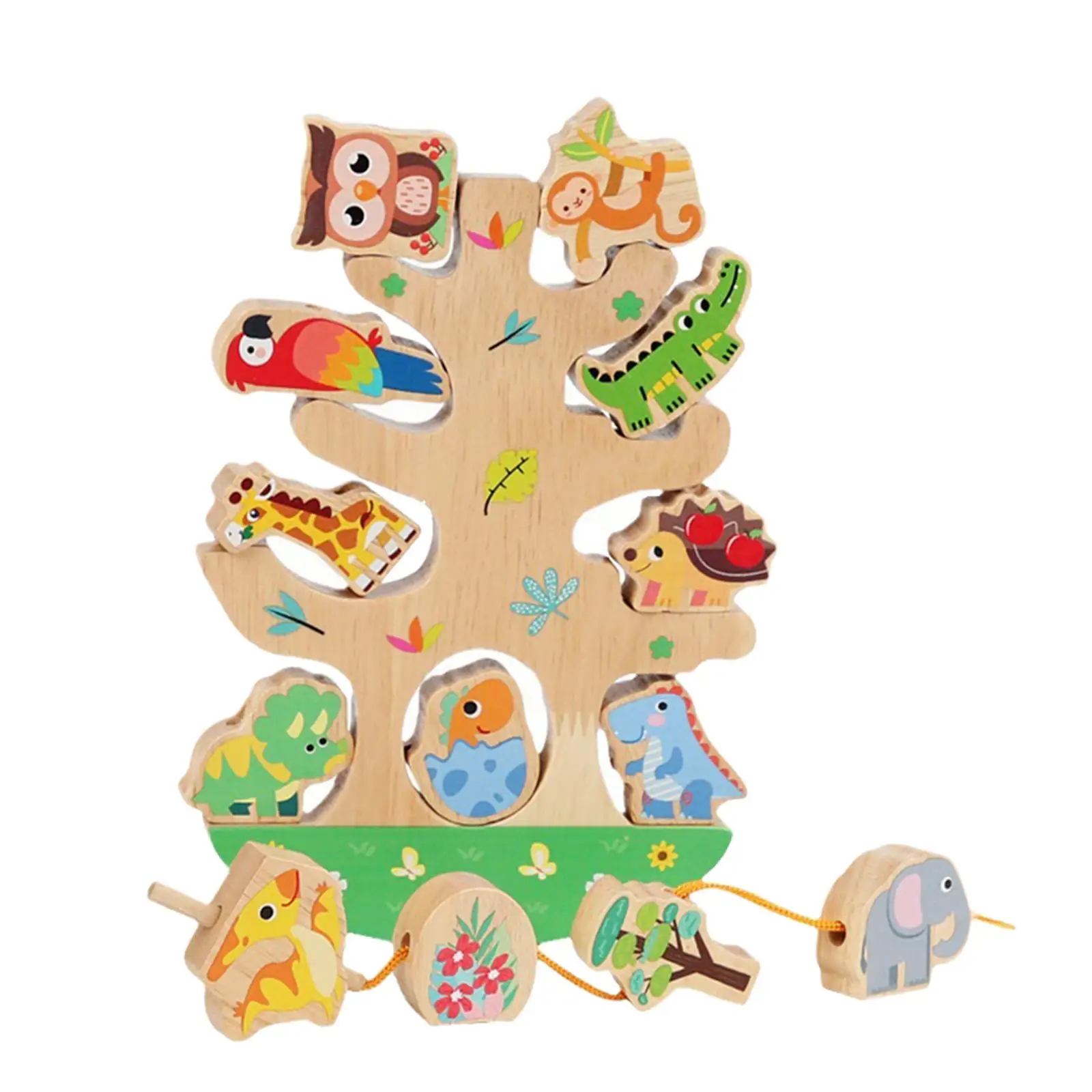 Wooden Animals Stacking Toys,Wooden Lacing Beads Preschool Toy,Wooden Blocks