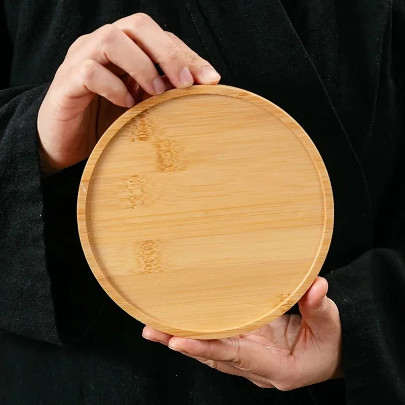 1PCS Round Bamboo Tray Saucer Flower Pot Tray Cup Pad Coaster Plate Kitchen Decorative Plate Creative Coaster Coffee Cup Mat
