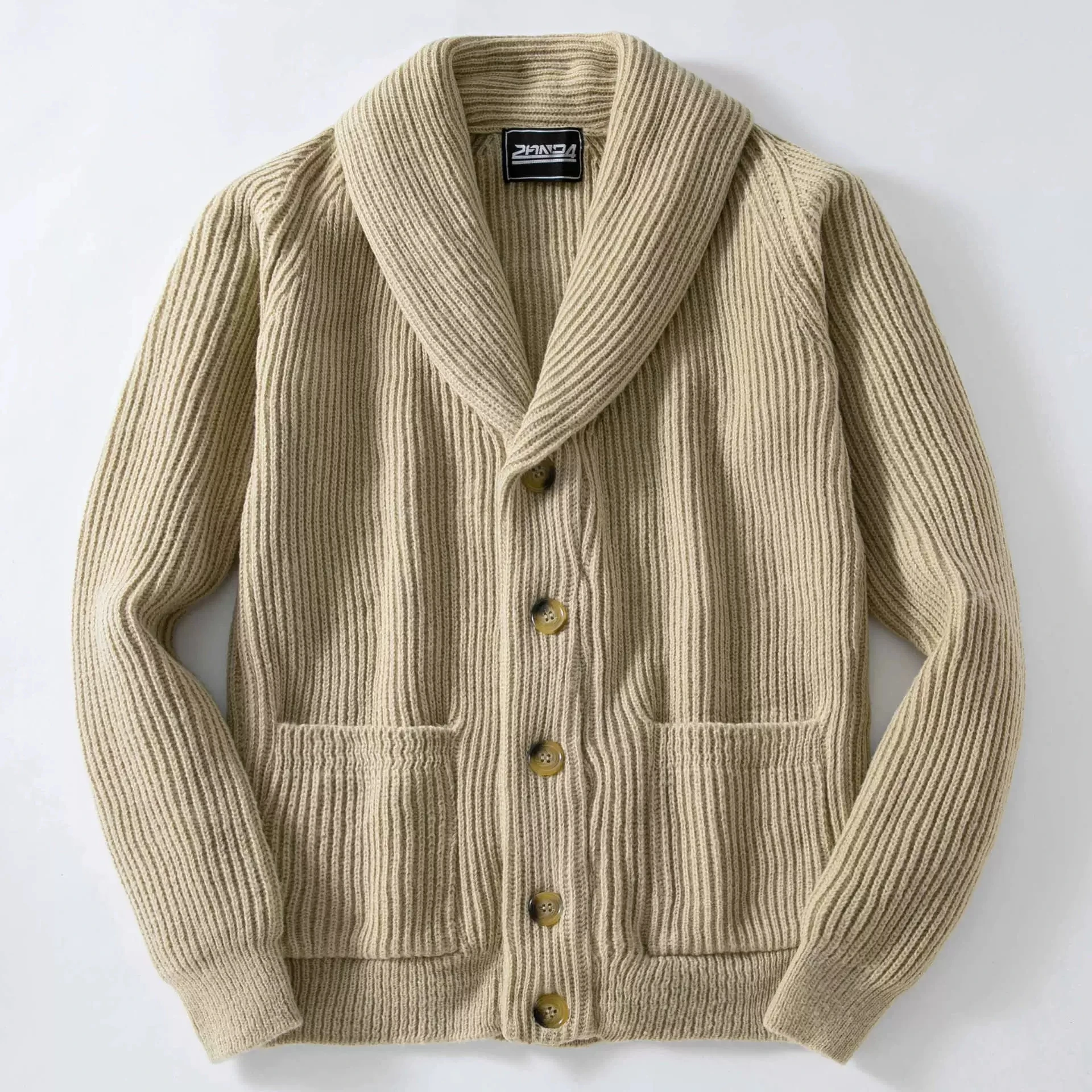 

Men's pure color elegant fashion versatile high-quality lapel long sleeved outerwear knitted sweater retro sweater trend