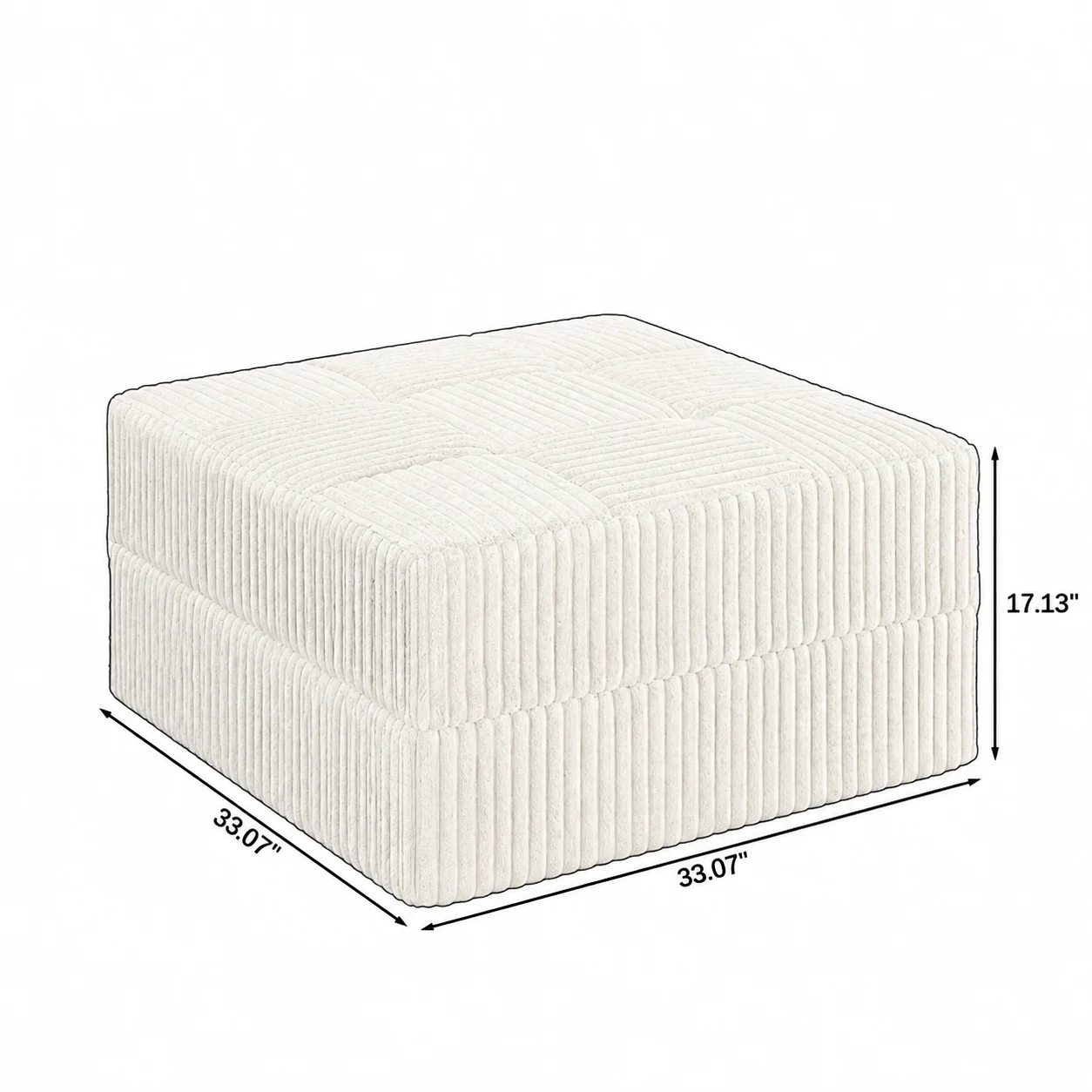 33.07 Inch Large Square Corduroy Ottoman, Tufted Boneless Footstool Foot Rest for Living Room Couch, High‑Resilience Sponge, No Assembly Required
