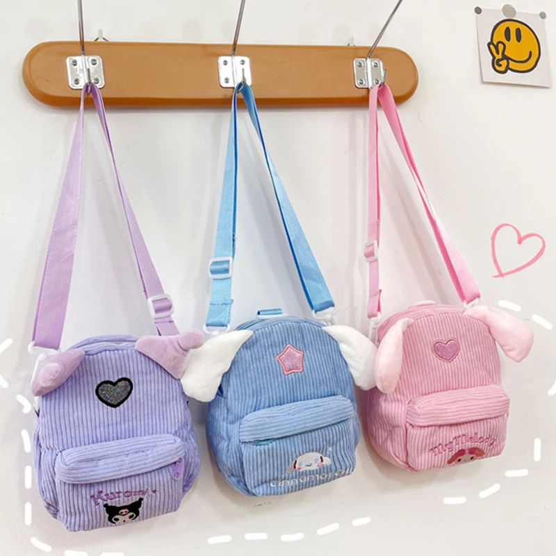 Wholesale Plushies Kawaii Sanrio Cinnamoroll Plush Bag Cute My Melody Kulomi Small Square Bag Christmas Birthday Gift for Kids