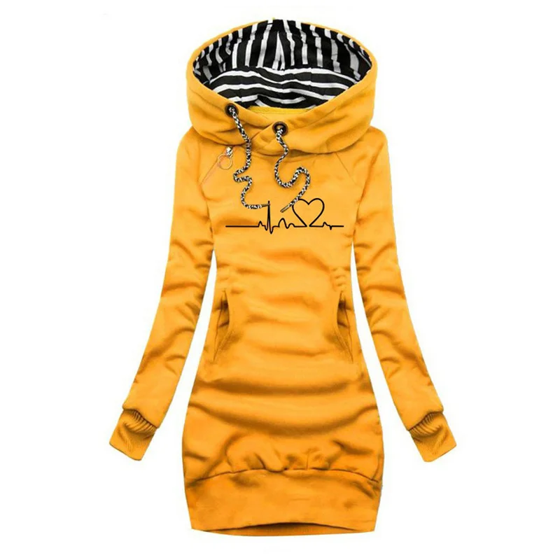 Women Fashion Long Sleeve Hoodie Dresses Autumn Winter Hooded Sweater dress Slim Fit Pullovers Long Sweatshirt