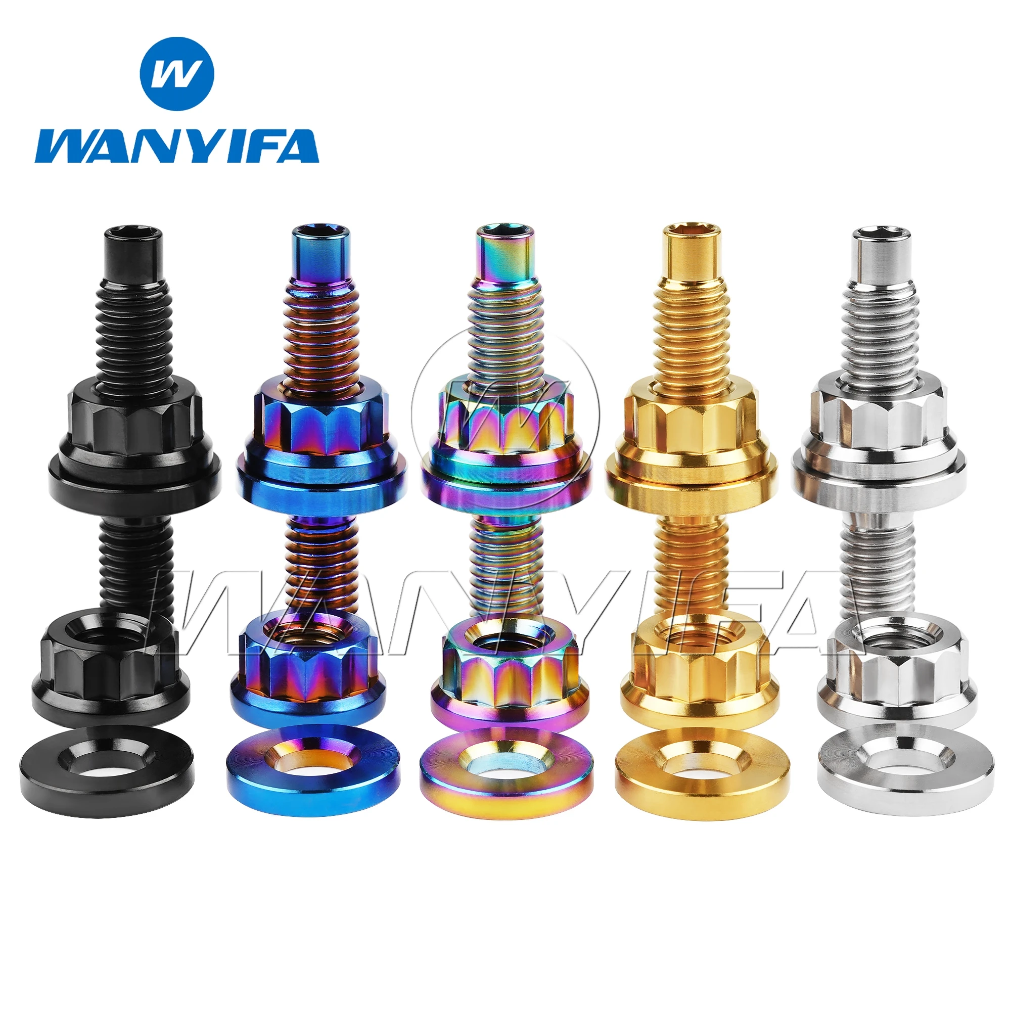 Wanyifa Titanium Bolts M8 M10 hexagonal Screws pitch 1.25mm Flange head Nuts flat Washers set for motorcycle exhaust pipe